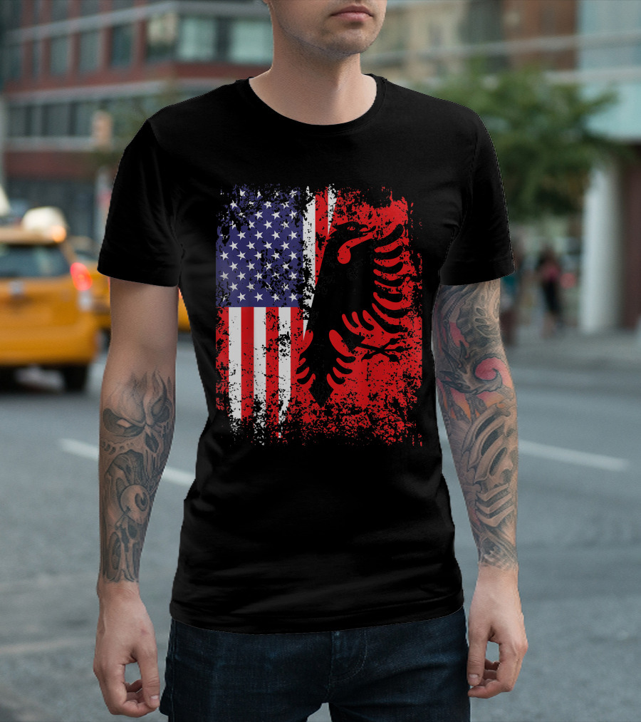 Albanian American Flag Dual Patriotism Albania USA Emblem T-Shirt