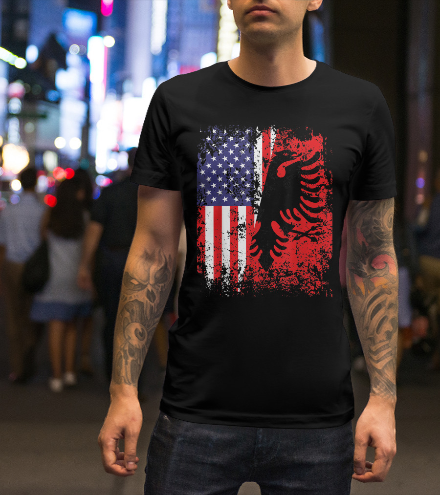Albanian American Flag Dual Patriotism Albania USA Emblem T-Shirt