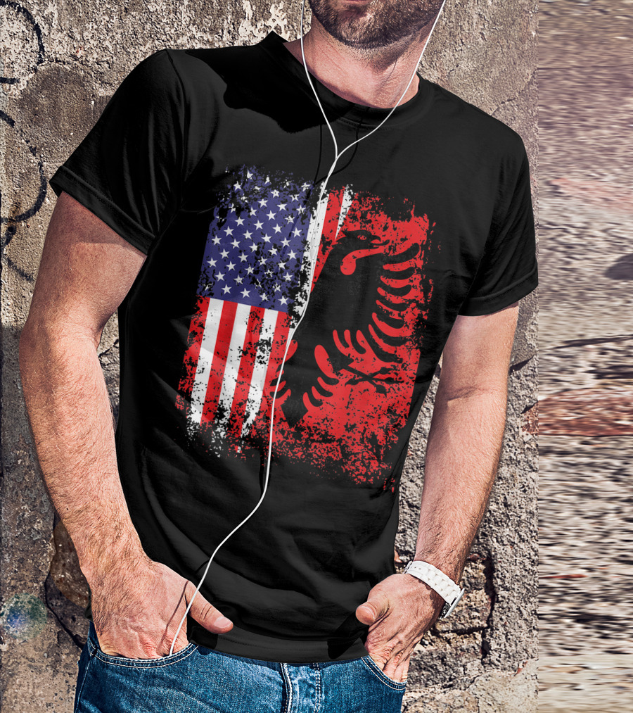 Albanian American Flag Dual Patriotism Albania USA Emblem T-Shirt