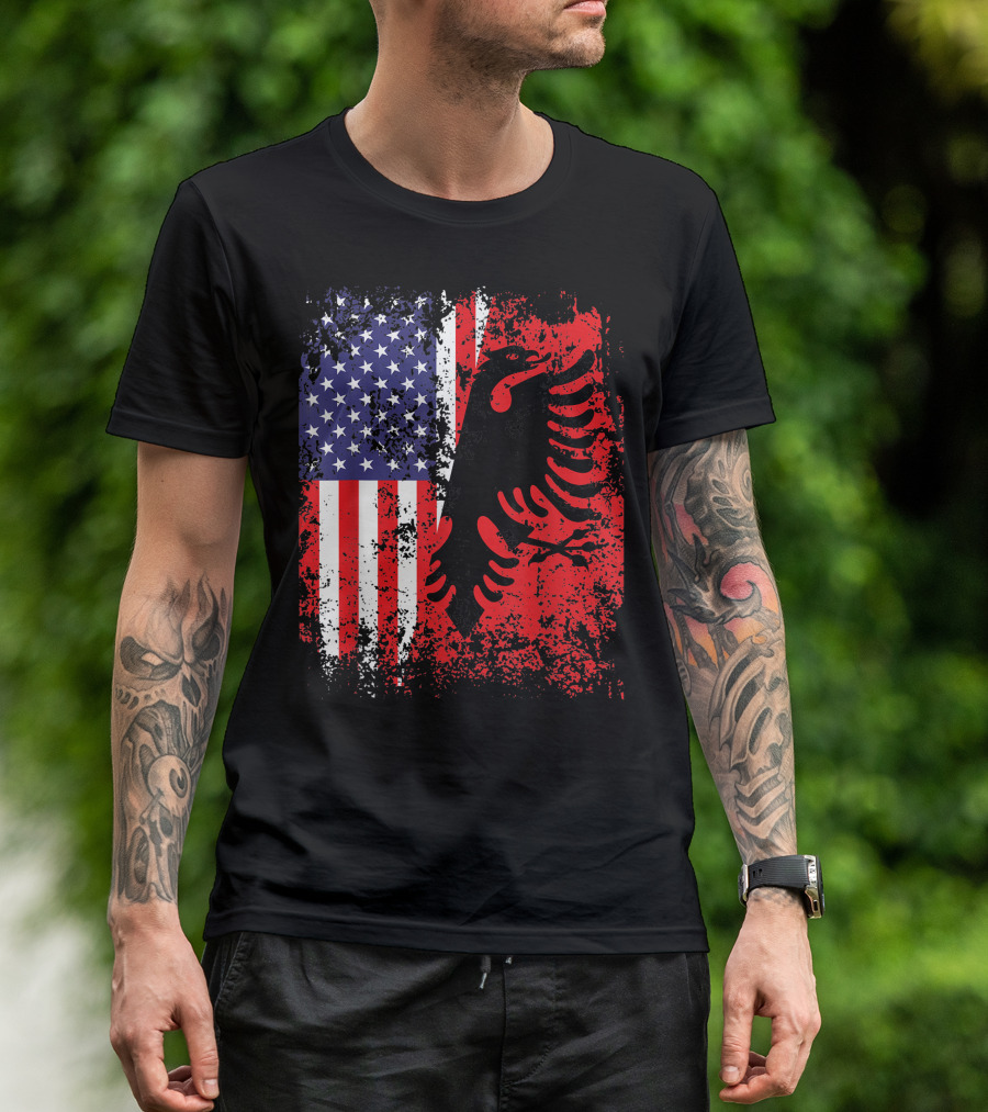 Albanian American Flag Dual Patriotism Albania USA Emblem T-Shirt