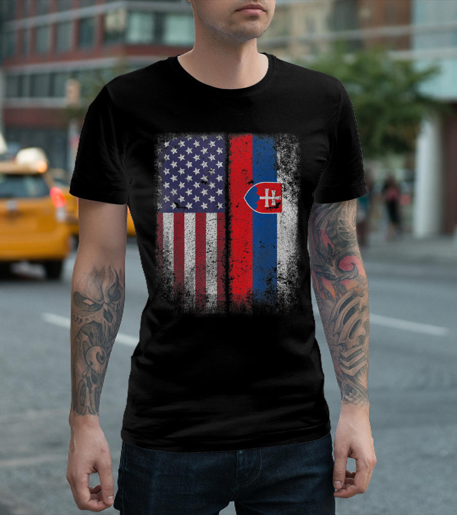 Dual Heritage Slovak American Flag Slovakia USA T-Shirt