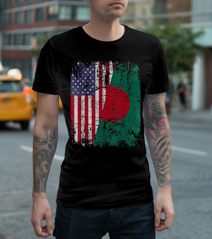 Bengali Roots Bangladesh Half American Flag T-Shirt