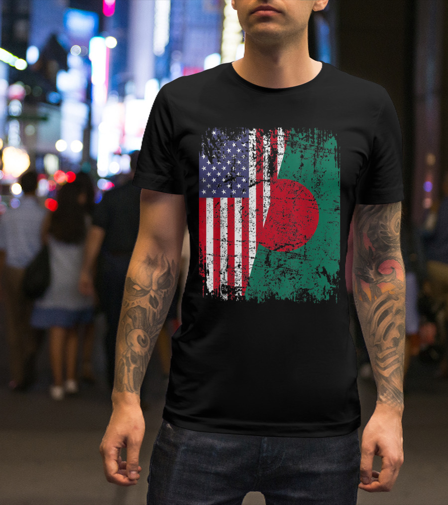 Bengali Roots Bangladesh Half American Flag T-Shirt