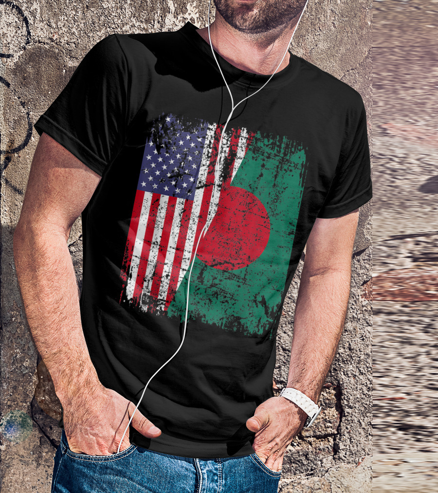 Bengali Roots Bangladesh Half American Flag T-Shirt