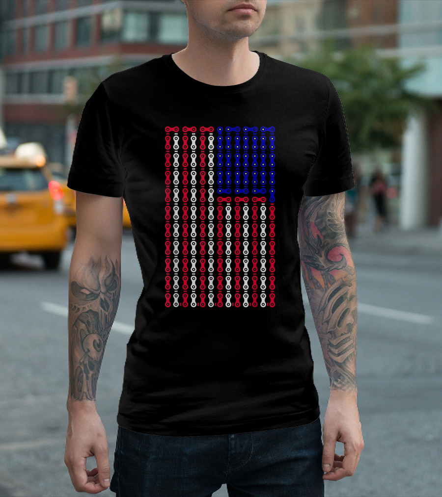 Bicycle Chain American Flag For Cyclists BMX Bikers Patriotic T-Shirt