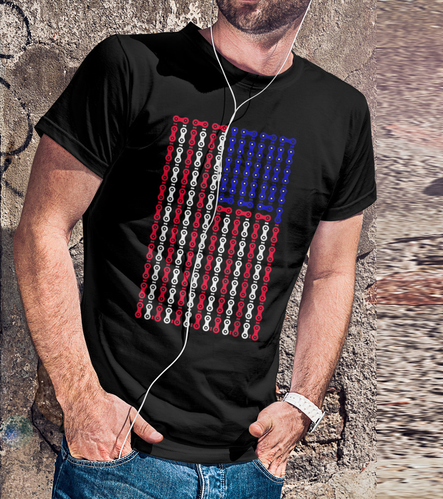 Bicycle Chain American Flag For Cyclists BMX Bikers Patriotic T-Shirt