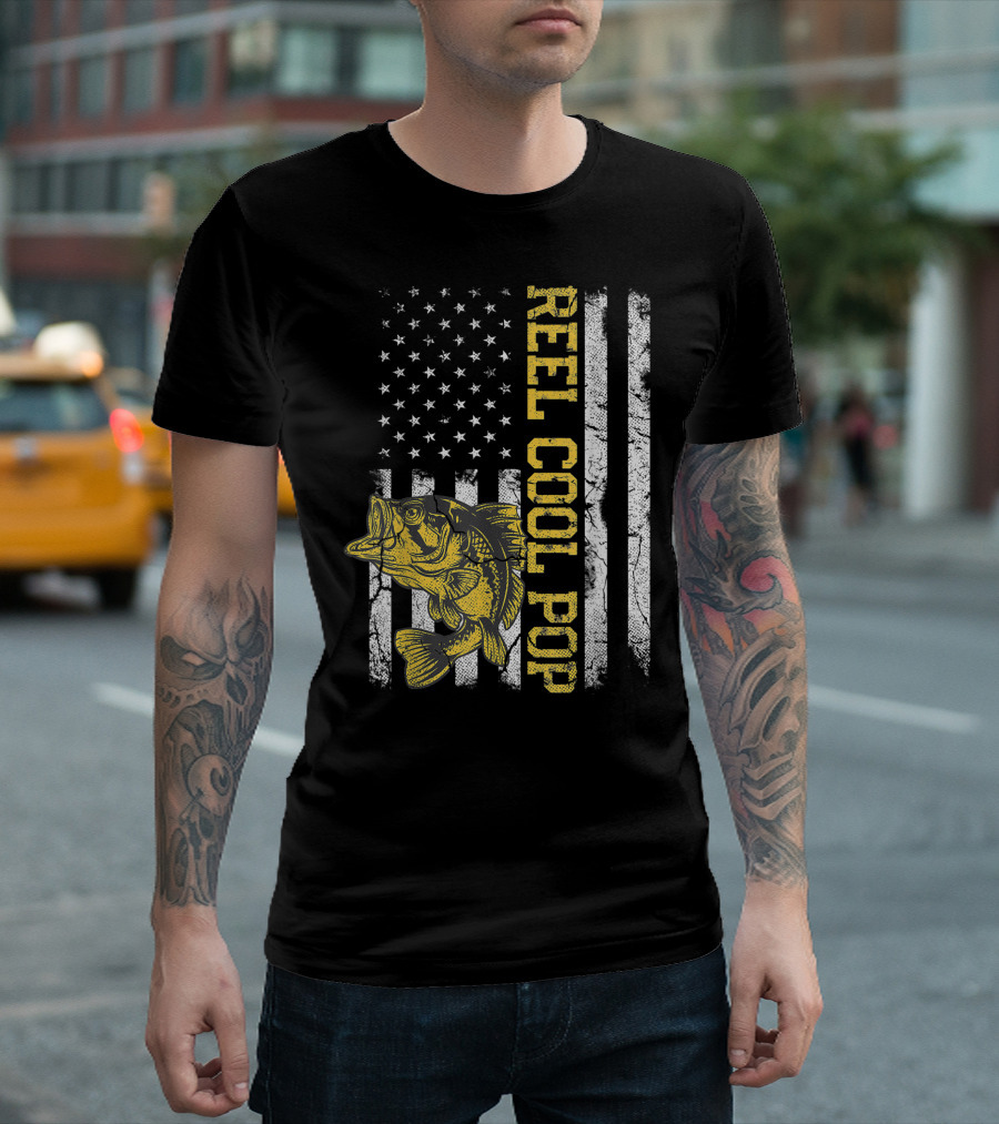 Reel Cool Pop American Flag Father's Day Fishing Dad T-Shirt