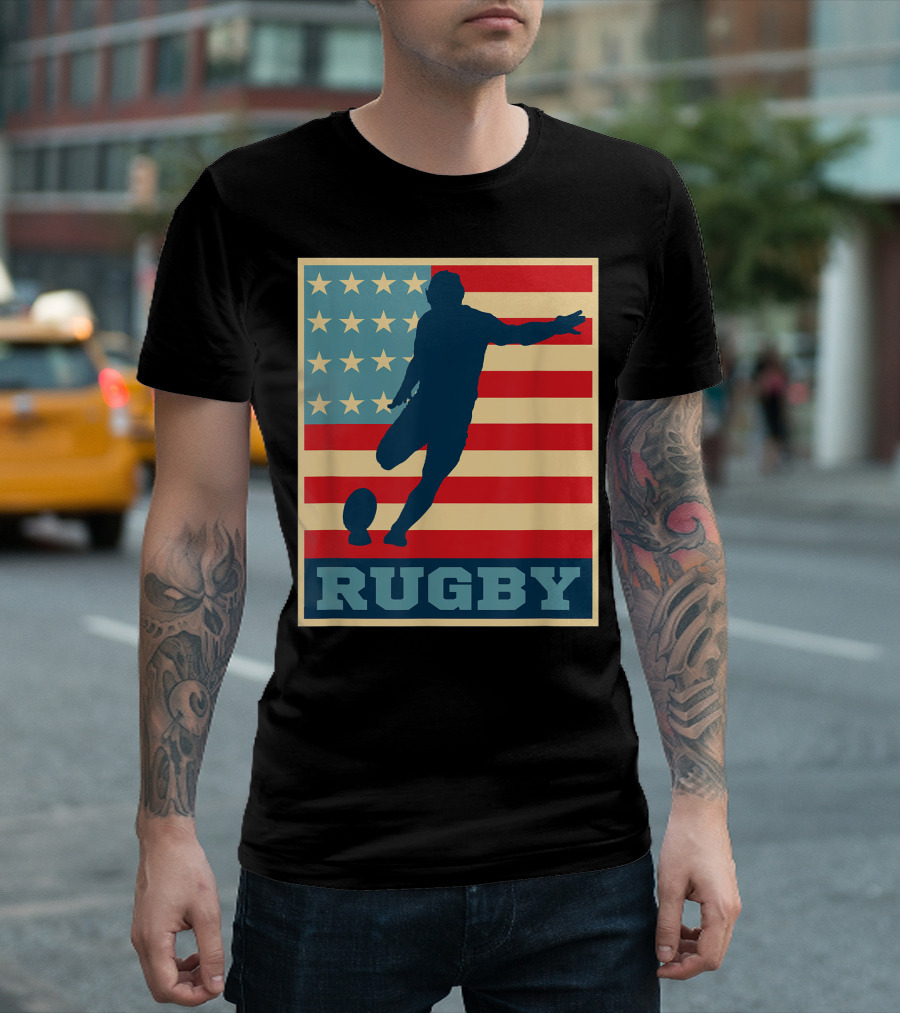 American Flag Rugby Vintage Rugby Stars And Stripes Kick T-Shirt