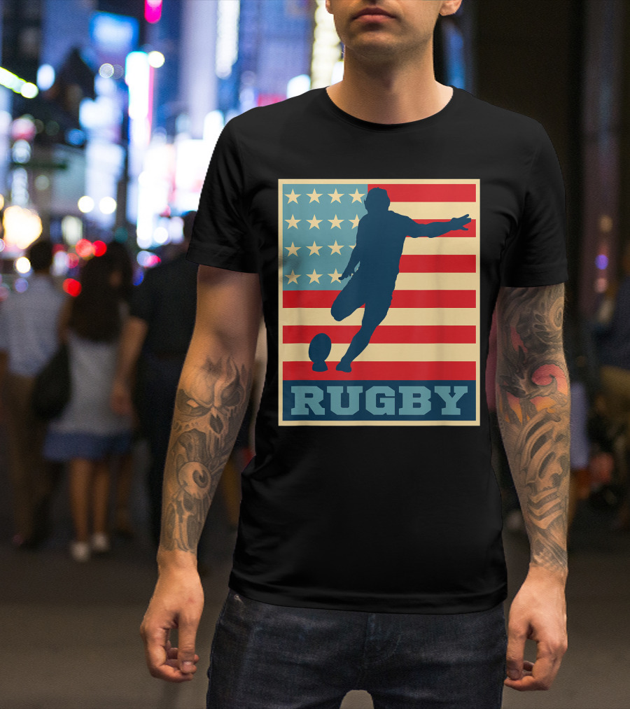 American Flag Rugby Vintage Rugby Stars And Stripes Kick T-Shirt
