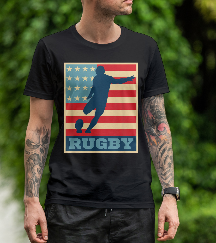 American Flag Rugby Vintage Rugby Stars And Stripes Kick T-Shirt