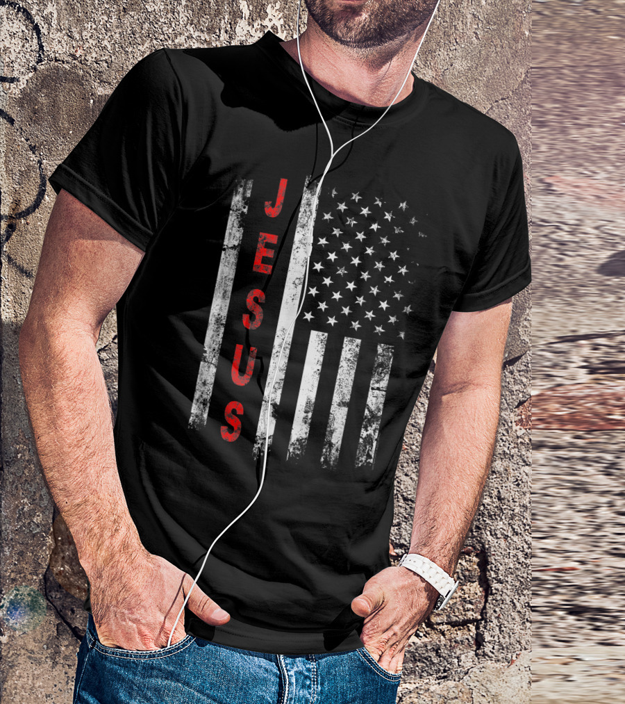 Jesus American Flag Stripes Patriotic Christian T-Shirt