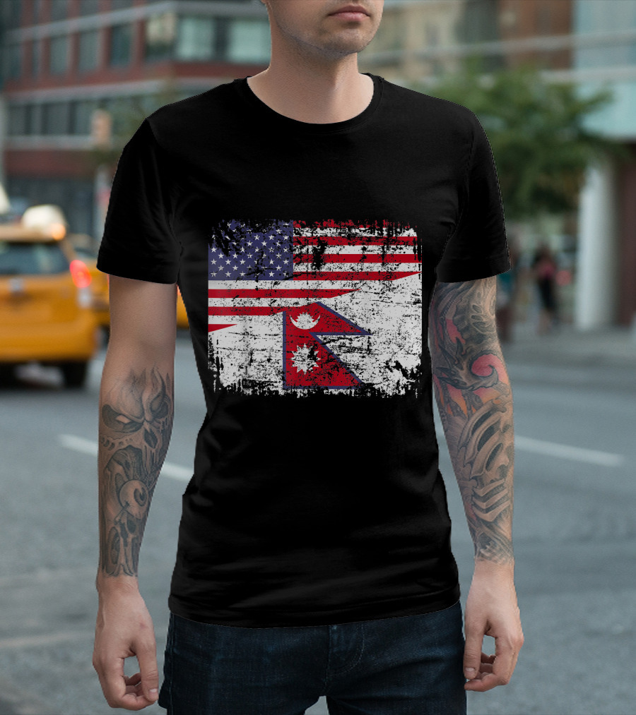 Nepalese Roots Half American Flag Nepal Iconic Hybrid T-Shirt