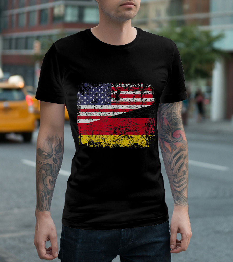 German Roots American Flag Germany Heritage Dual Nationality Emblem T-Shirt