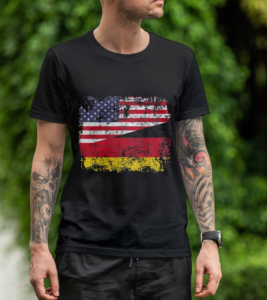 German Roots American Flag Germany Heritage Dual Nationality Emblem T-Shirt