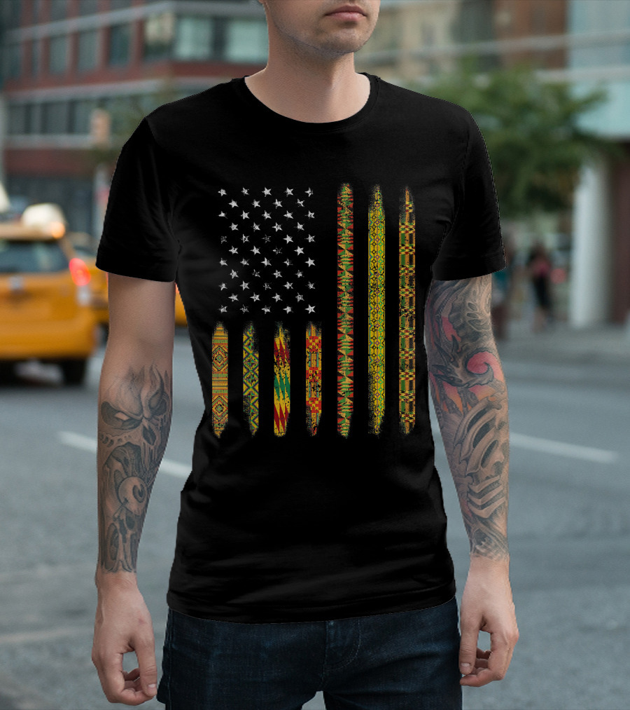 African American Flag Kente Cloth Black History T-Shirt