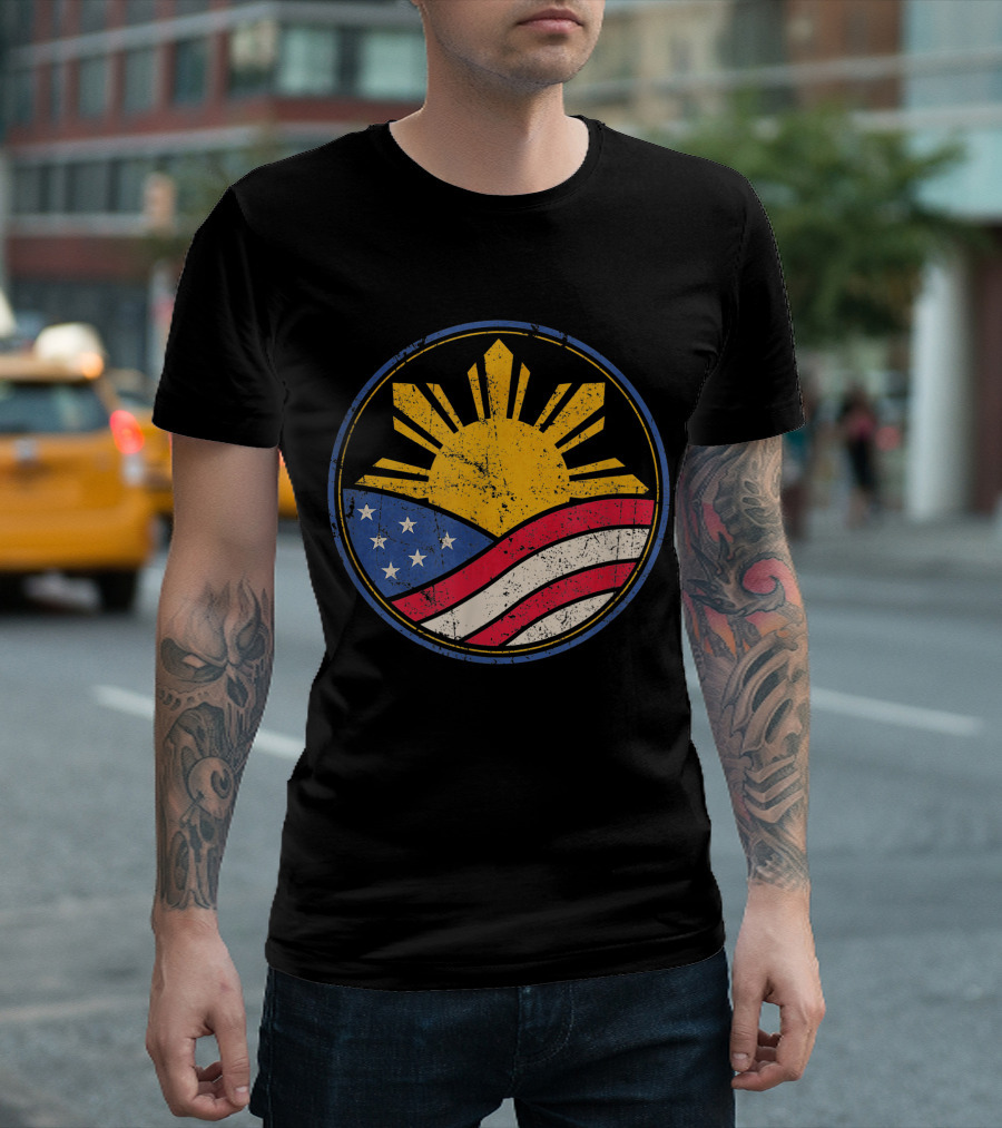 Filipino American Philippine Flag Sun and Stars with American Flag Symbol Proud T-Shirt