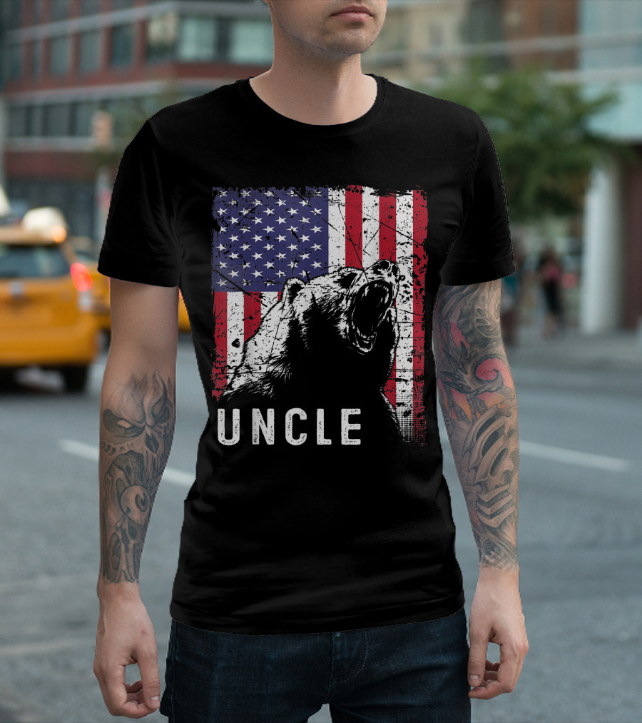 Retro Distressed Uncle Bear American Flag T-Shirt