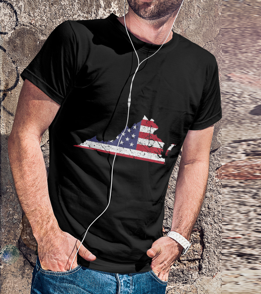 Virginia State Map With American Flag 4th Of July Pride T-Shirt