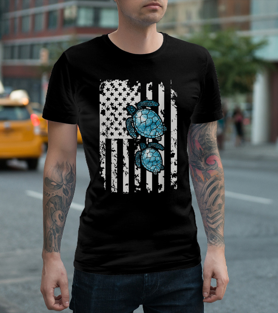 Sea Turtle American Flag 4th Of July Patriotic Turtles T-Shirt