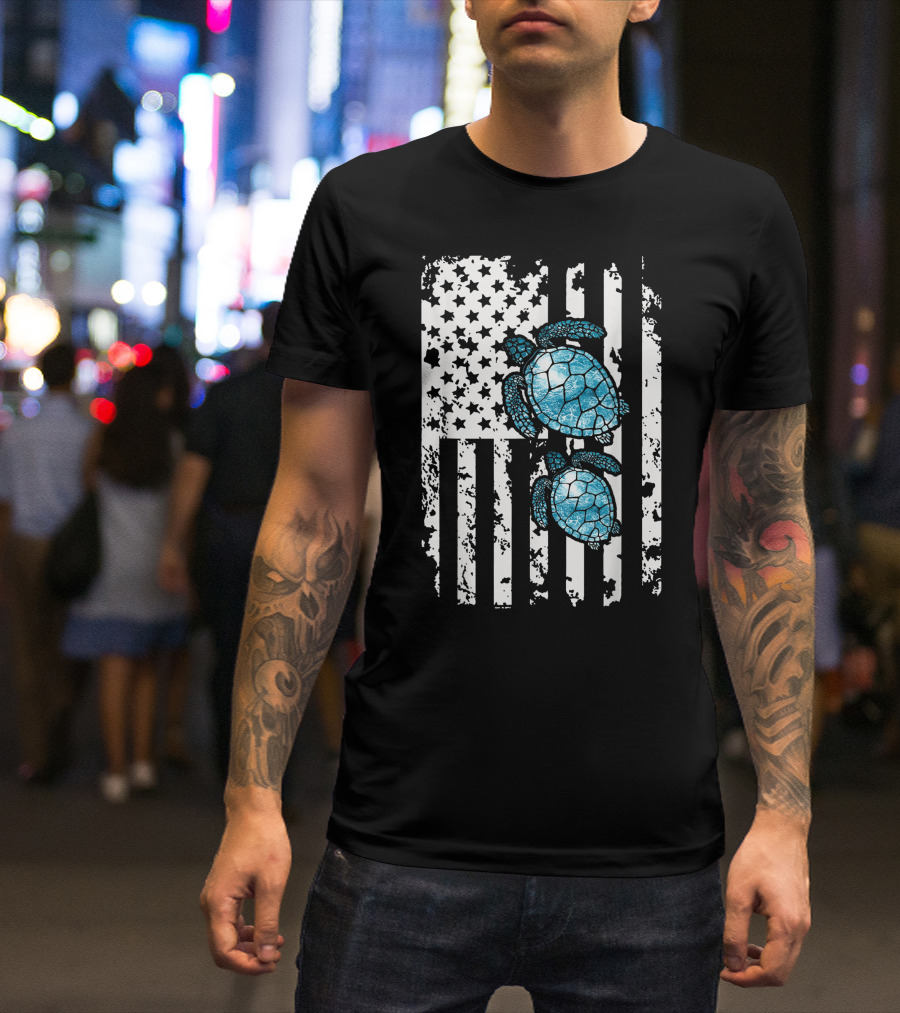 Sea Turtle American Flag 4th Of July Patriotic Turtles T-Shirt