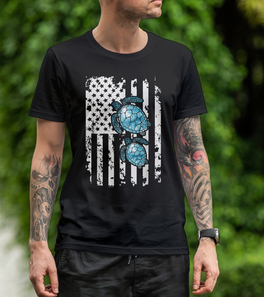 Sea Turtle American Flag 4th Of July Patriotic Turtles T-Shirt