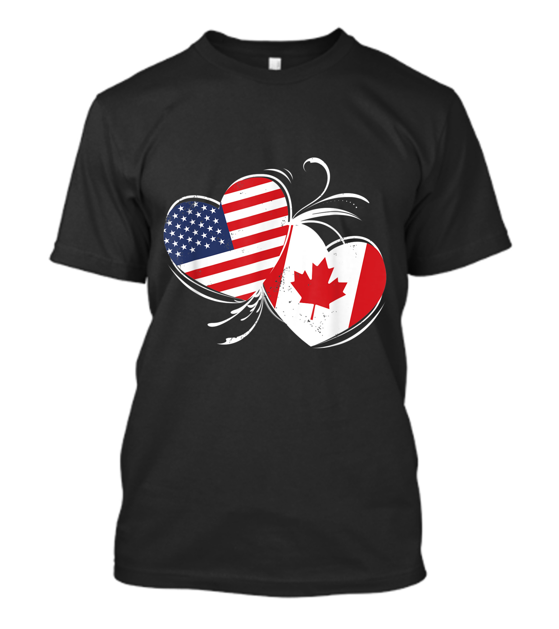Canada USA Flag Double Heart Canadian American Unity T-Shirt