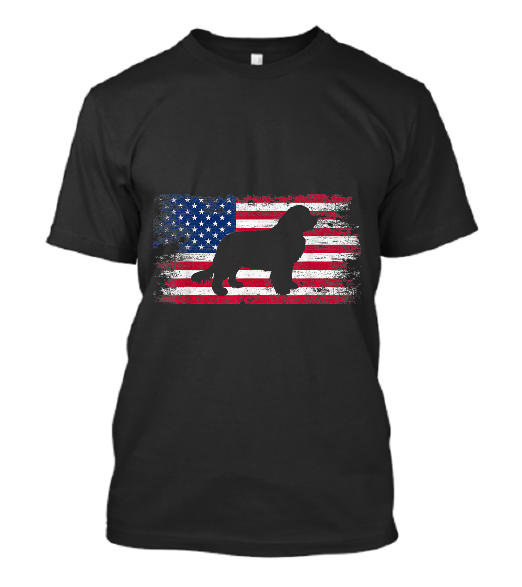 Newfoundland Dog Silhouette On Distressed American Flag Background T-Shirt