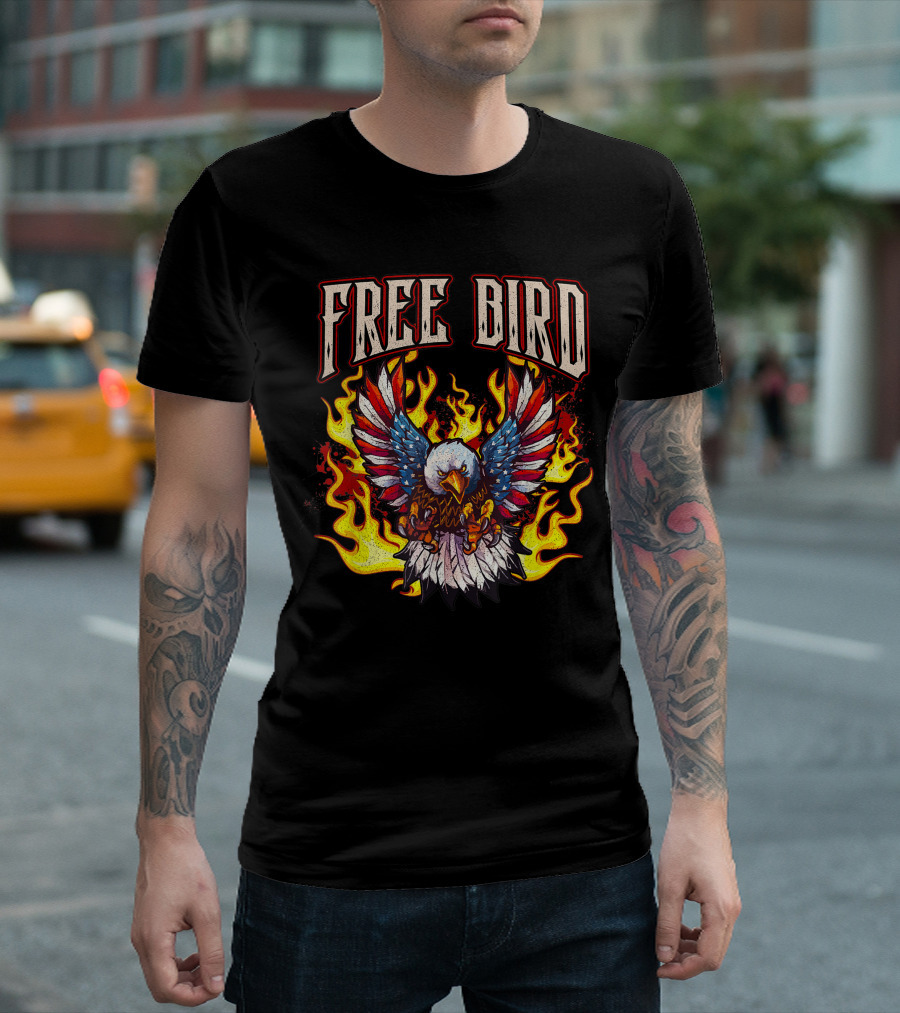 Free Bird Fiery American Eagle Wings Flame Art Lyriclyfe Premium T-Shirt