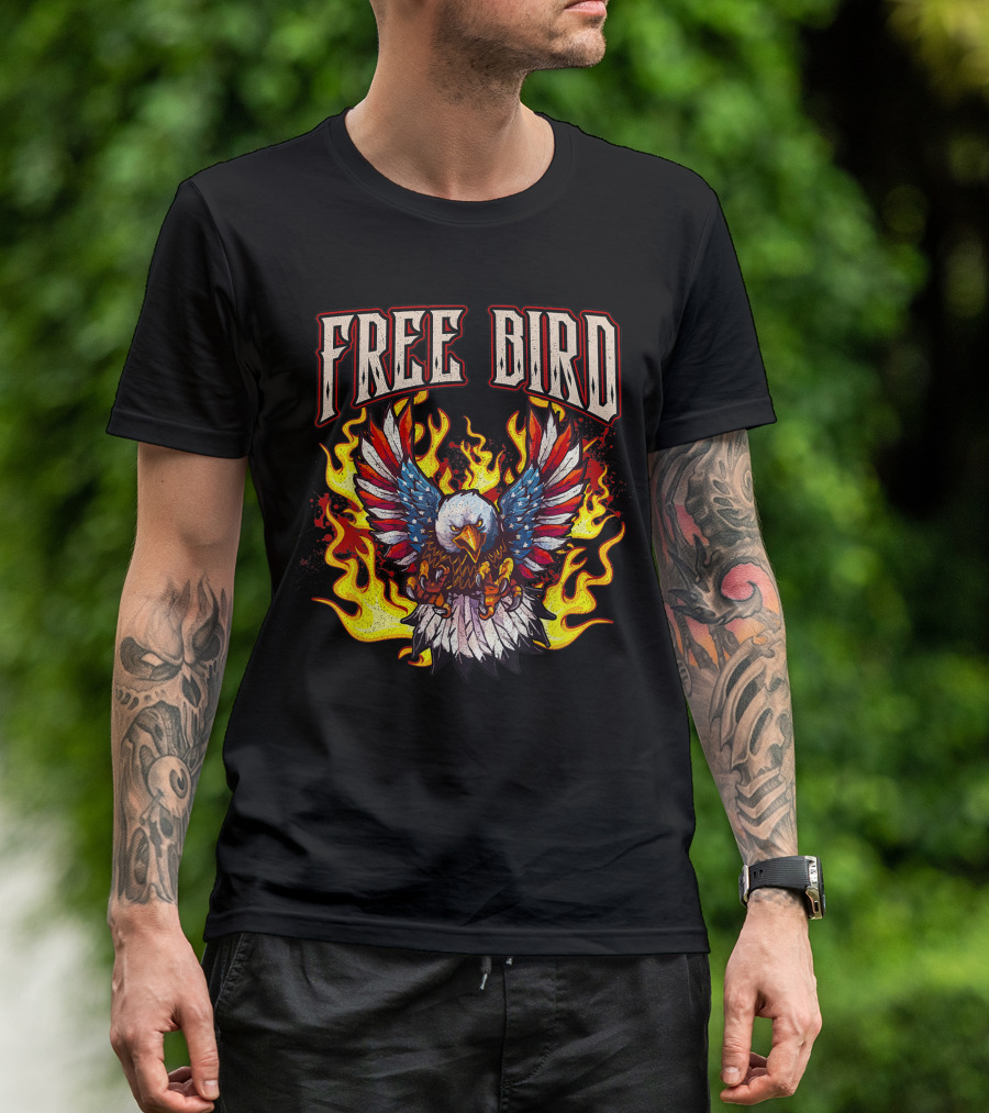 Free Bird Fiery American Eagle Wings Flame Art Lyriclyfe Premium T-Shirt