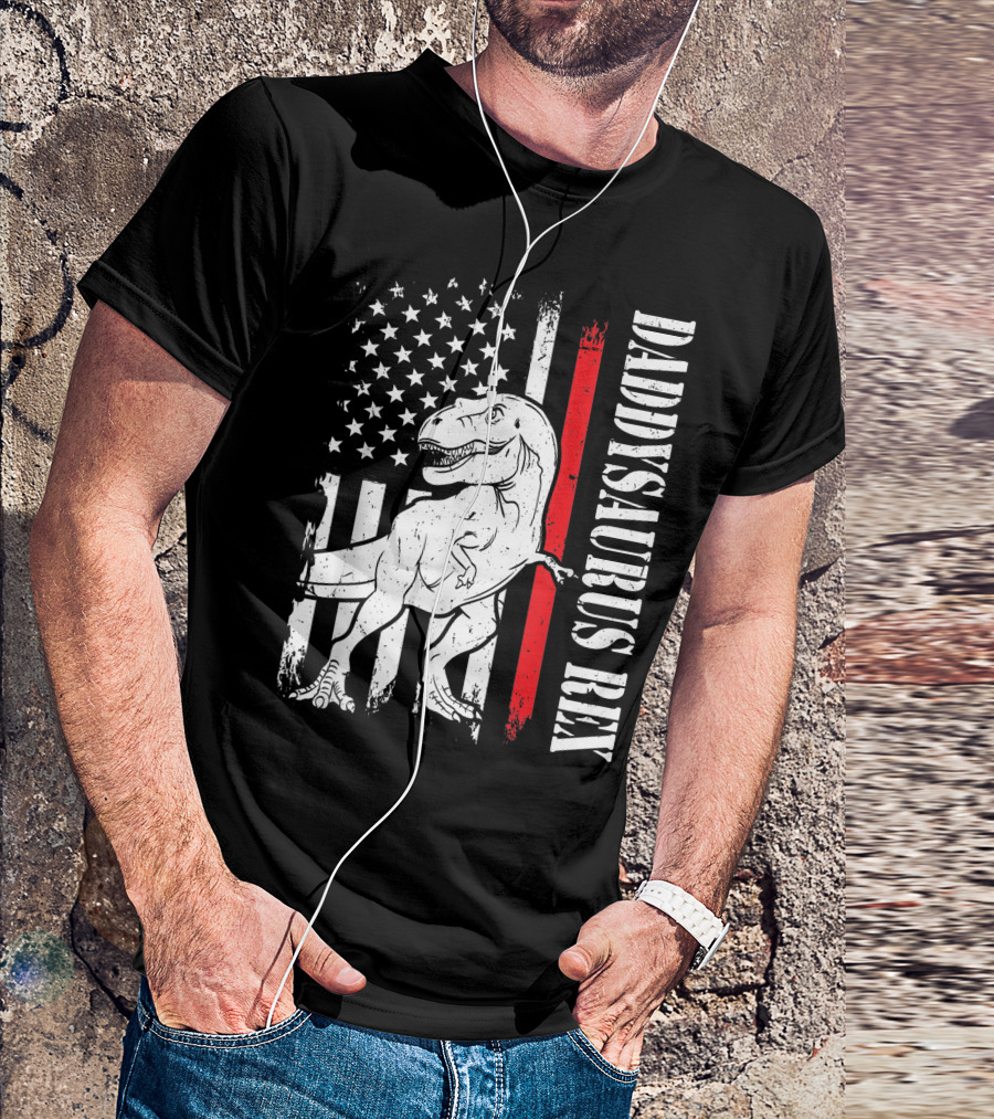 Daddysaurus Rex American Flag Patriotic Dinosaur T-Shirt