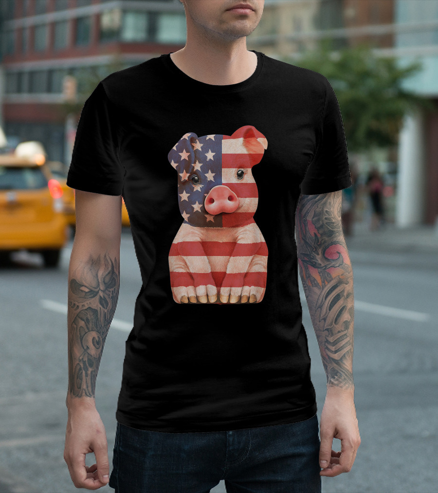 Pig American Flag Funny 4th of July USA Girl Patriotic T-Shirt