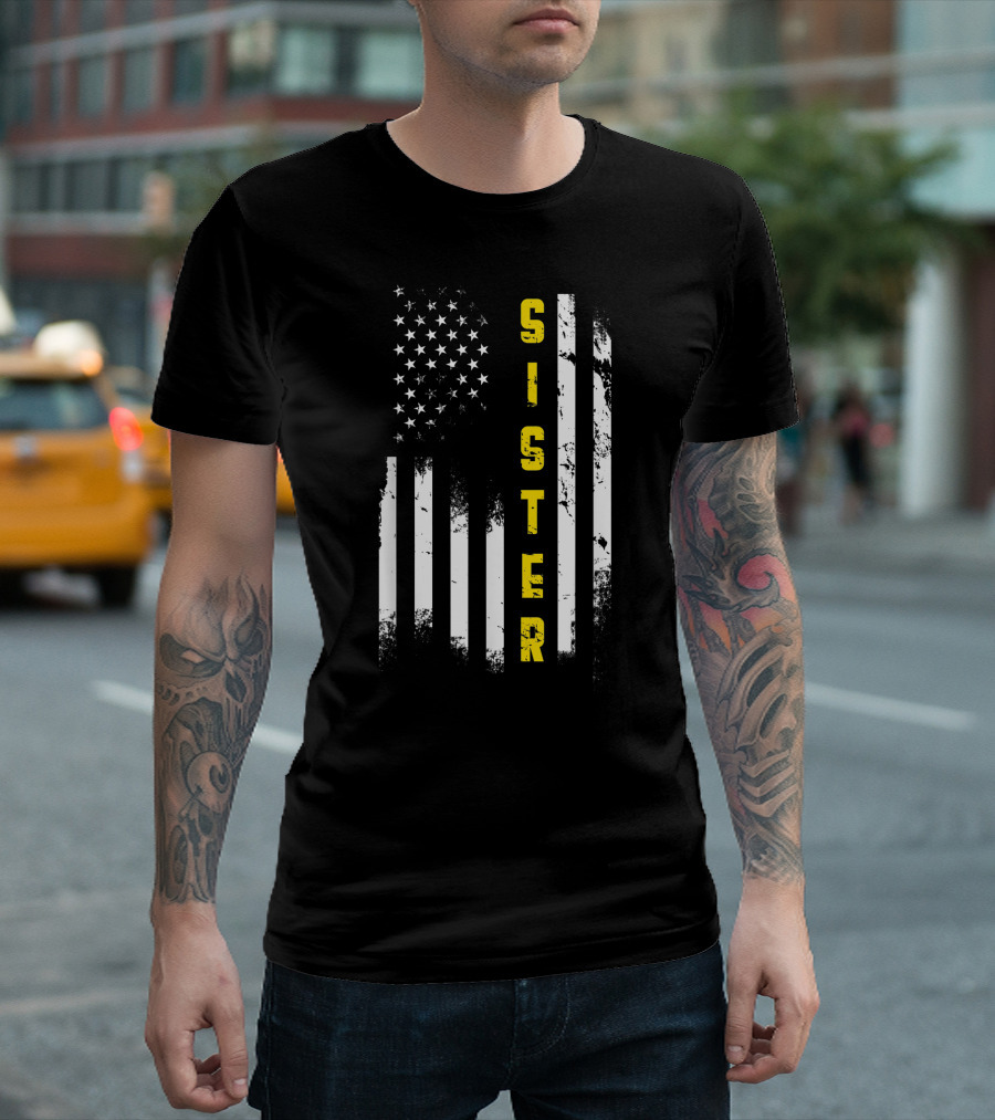 Thin Gold Line American Flag Sister 911 Dispatcher T-Shirt