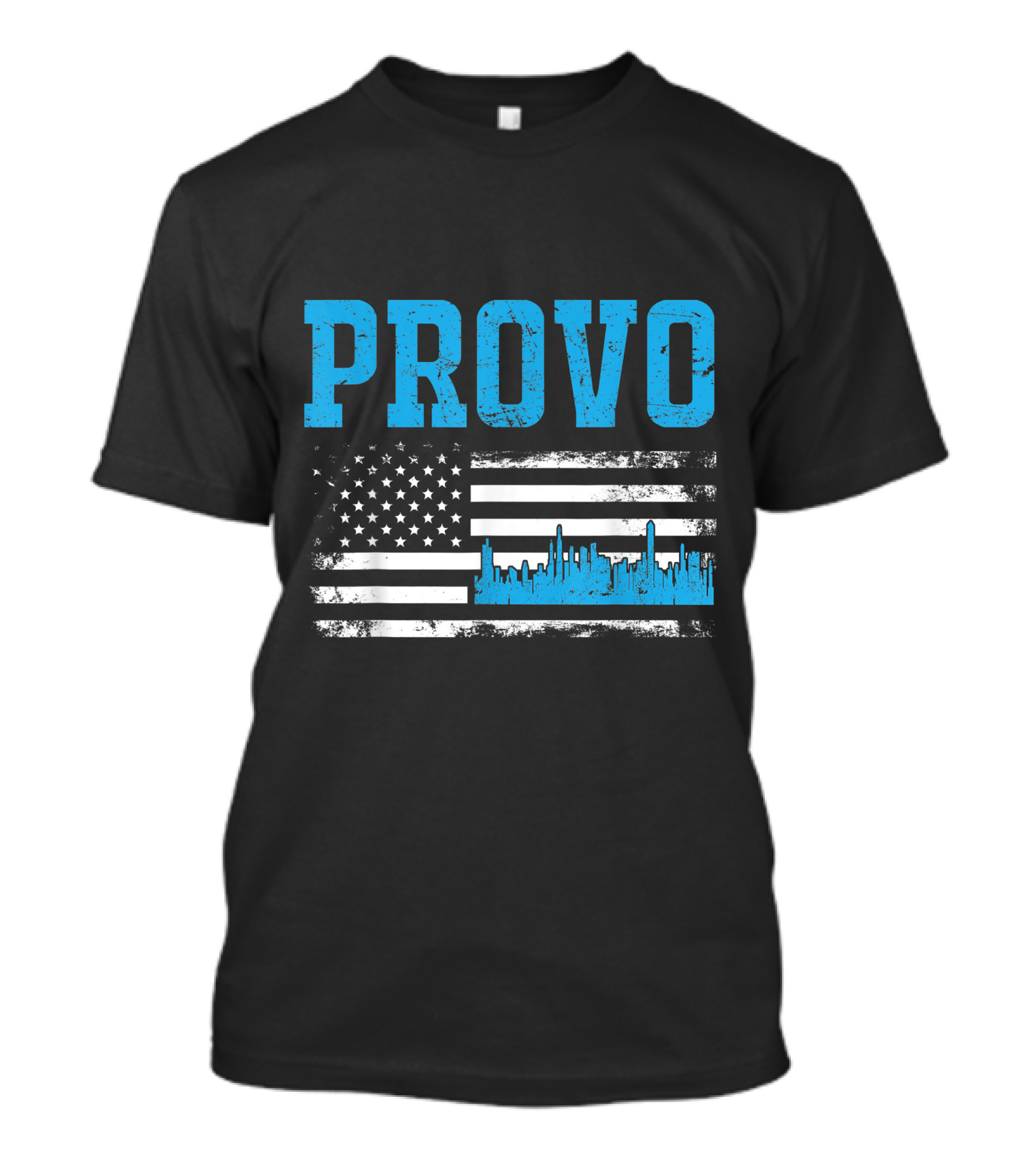 Provo Skyline Utah State American Flag With Blue City T-Shirt