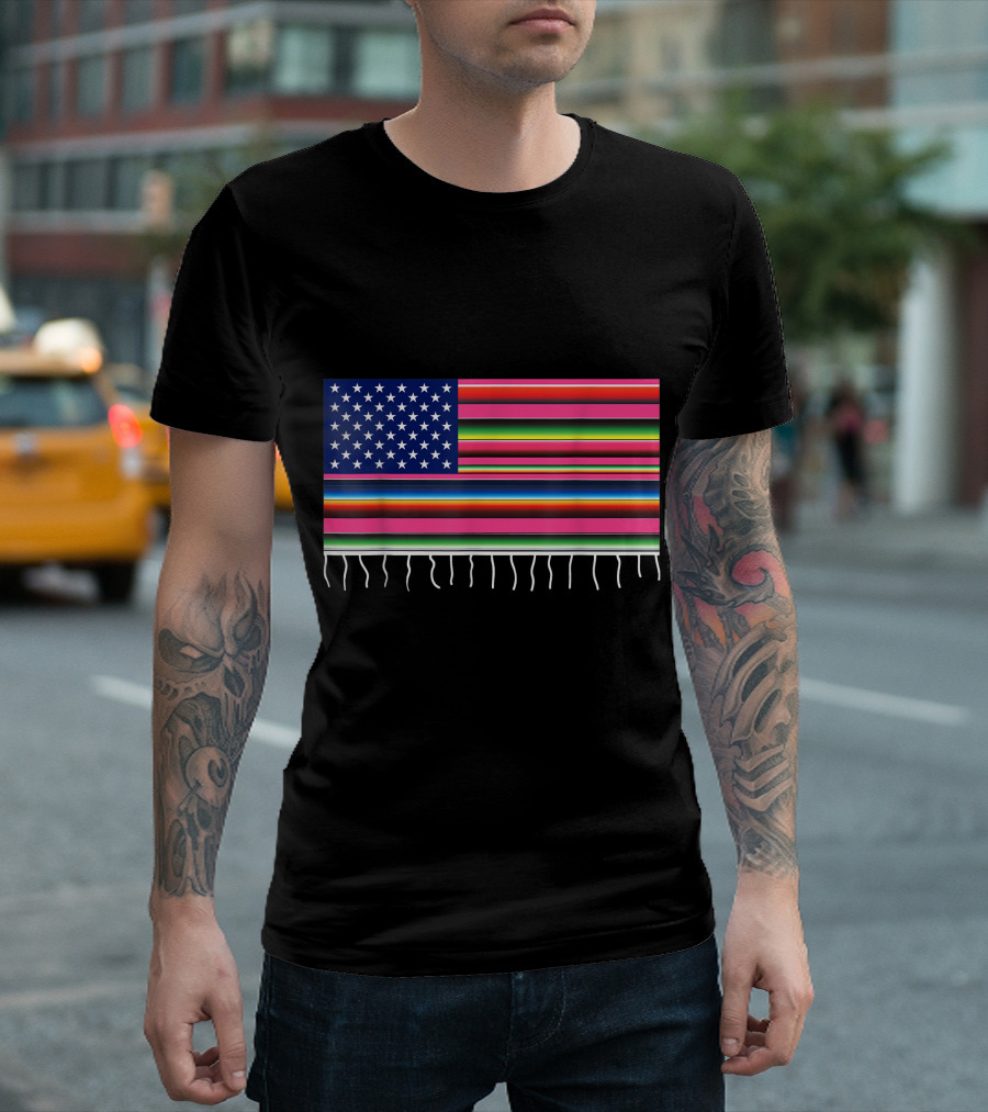 Mexican American Flag Serape Cinco De Mayo USA Party T-Shirt