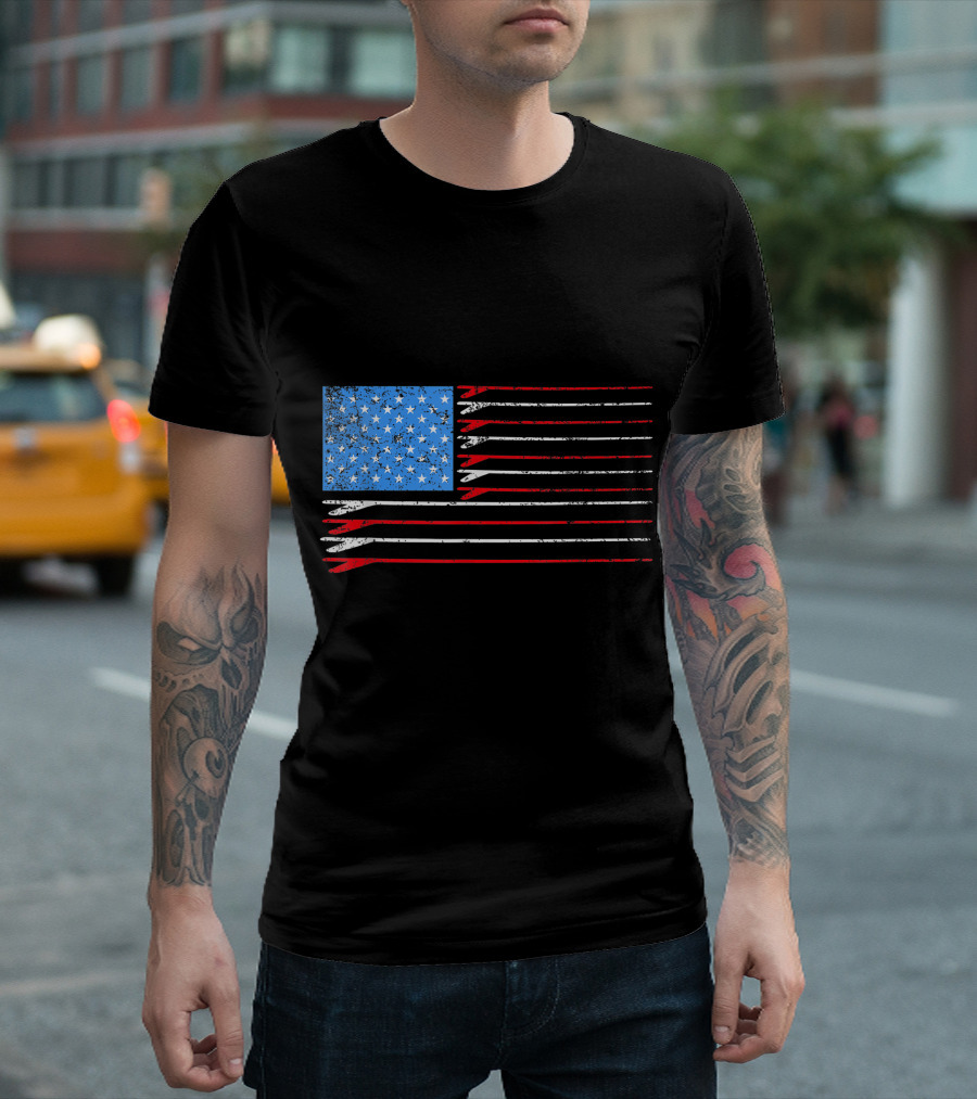 American Flag Surfboard Stripes Surfer T-Shirt