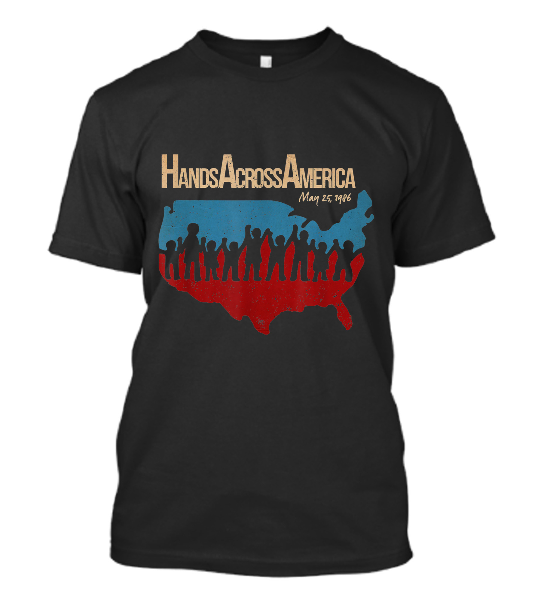 Hands Across America May 25 1986 Patriotic Human Chain USA Map T-Shirt