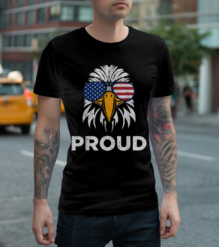 Proud 4th Of July Patriotic Eagle With American Flag Glasses USA T-Shirt