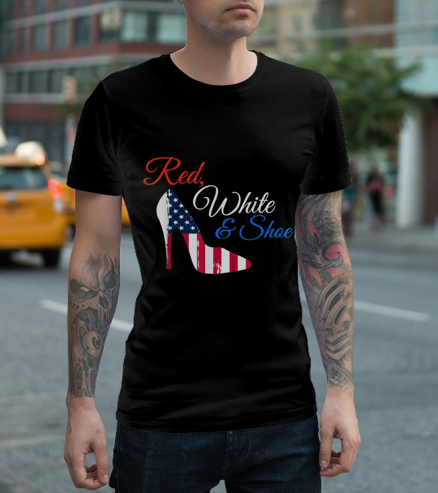 Red White and Shoe USA American Flag High Heel T-Shirt
