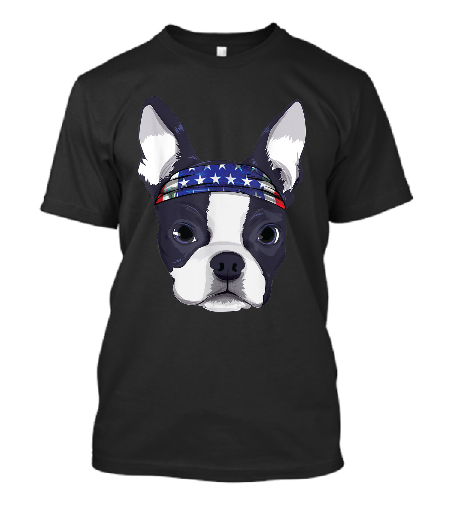 Boston Terrier With American Flag Bandana For 4th Of July T-Shirt