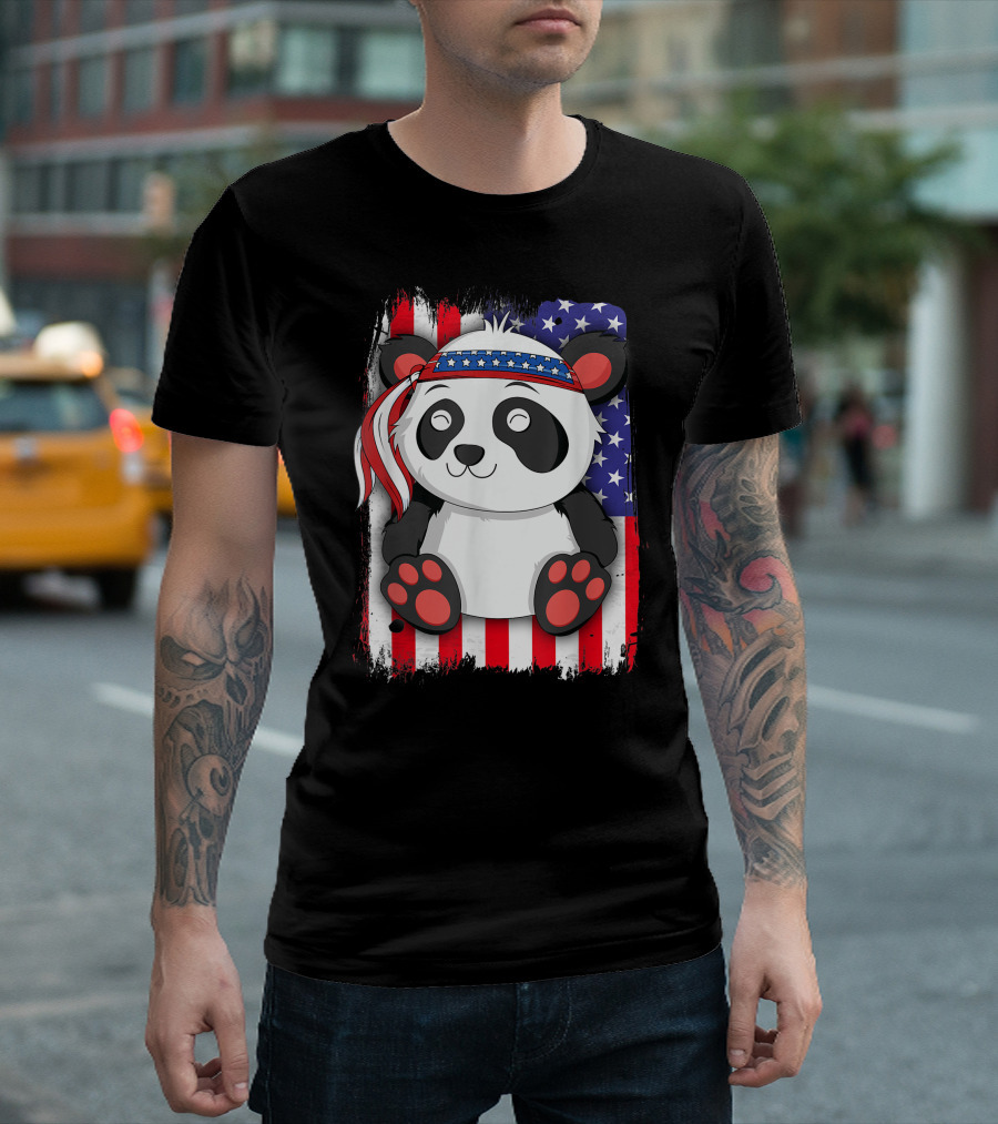 American Flag Bandana Panda 4th of July USA T-Shirt