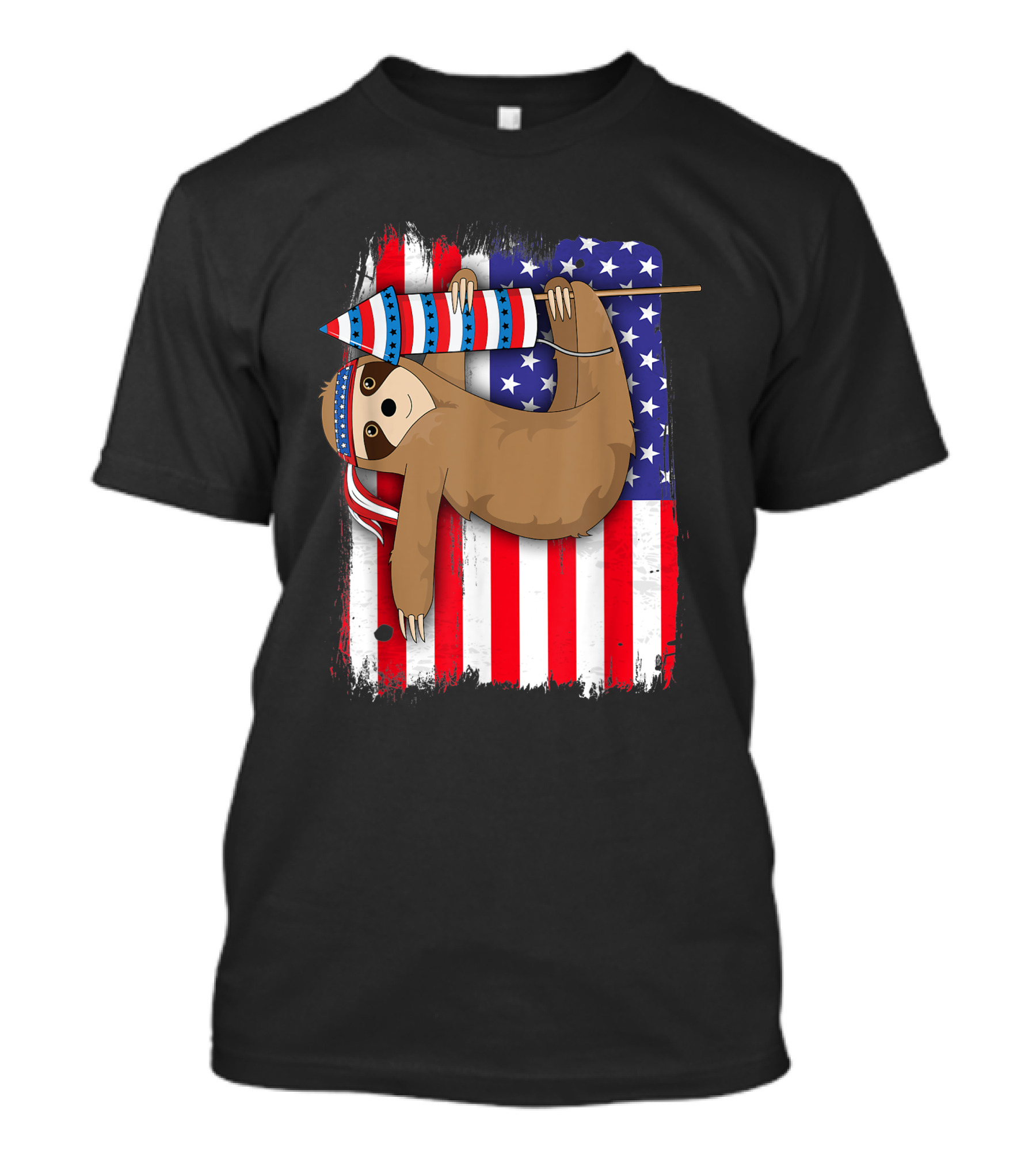 American Flag Sloth 4th Of July Kids Women Lazy USA Independence Day Rocket T-Shirt