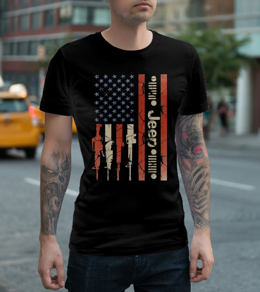 American Flag Jeep Gun Enthusiast T-Shirt