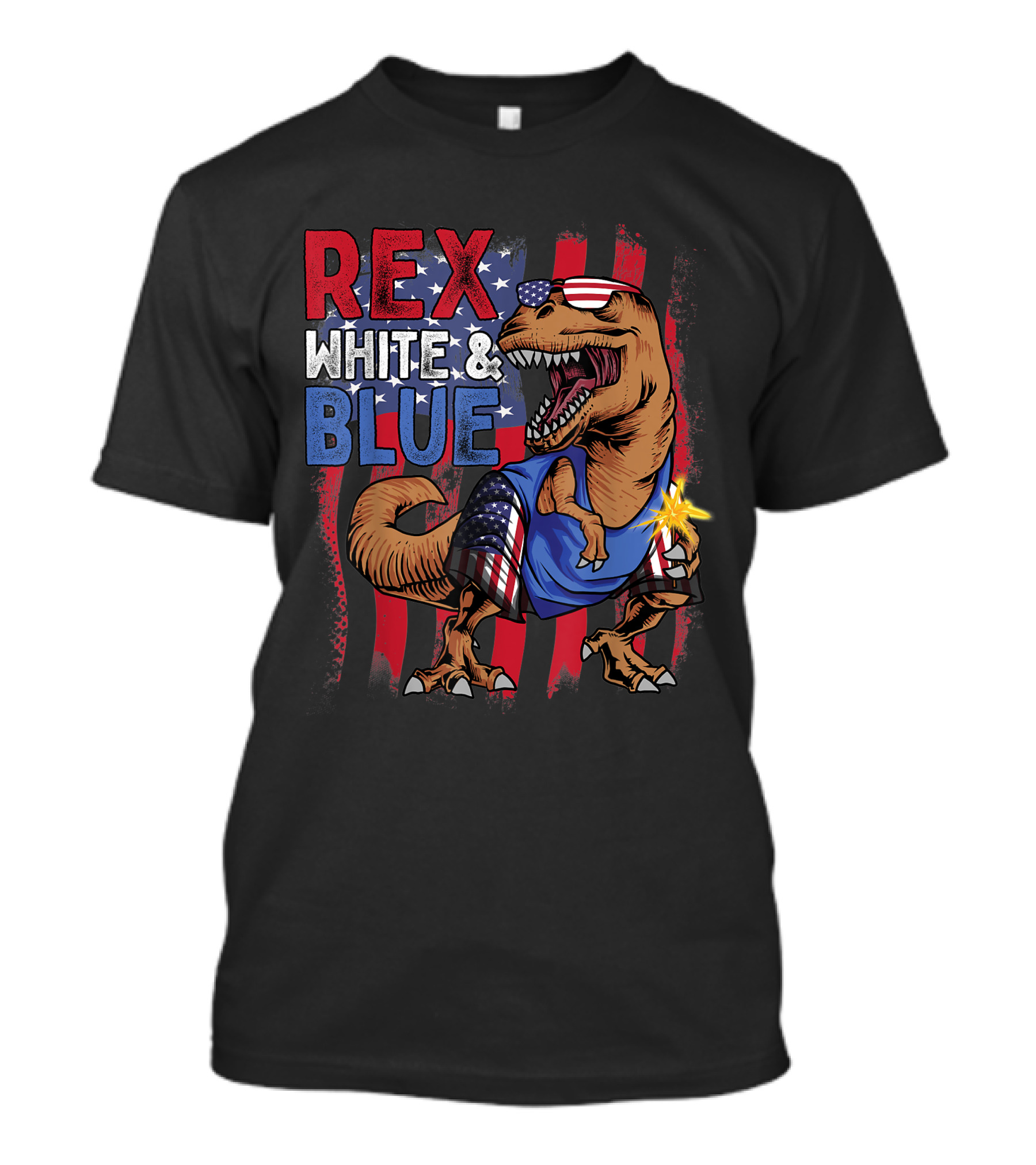 Rex White And Blue American Flag T-Rex Kids Patriotic 4th Of July T-Shirt