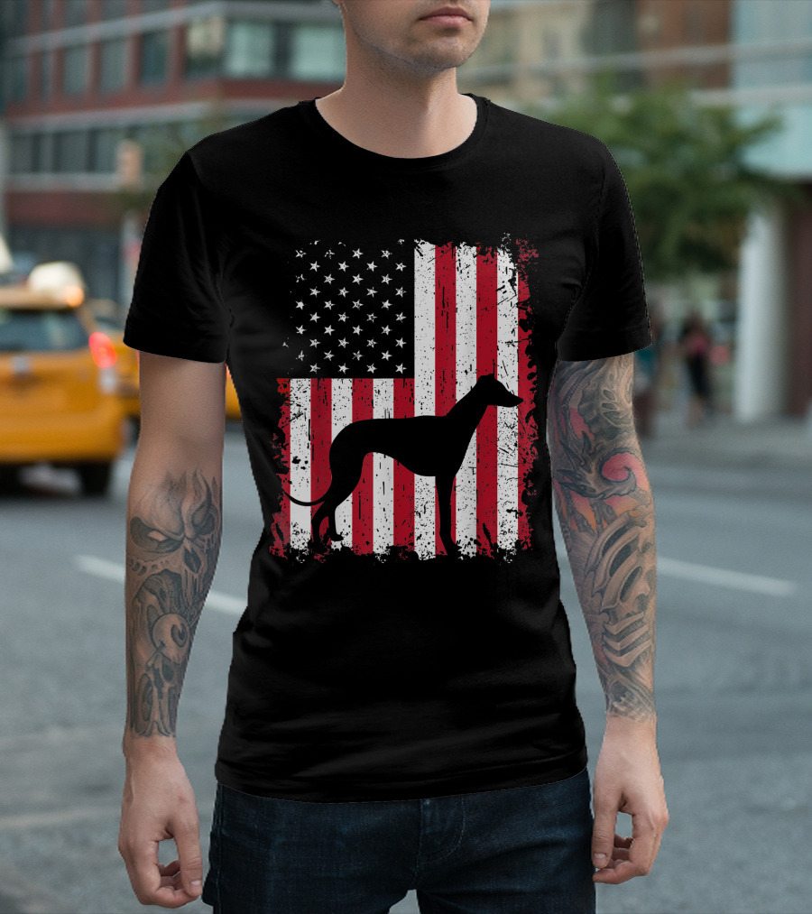 Greyhound American USA Flag 4th of July Patriotic T-Shirt