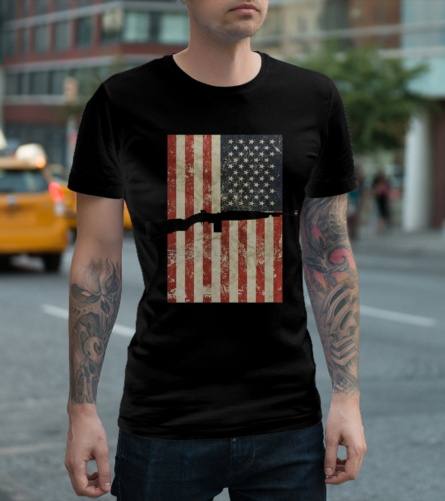 American Flag M1 Carbine Rifle WW2 USA Gun Firearm T-Shirt