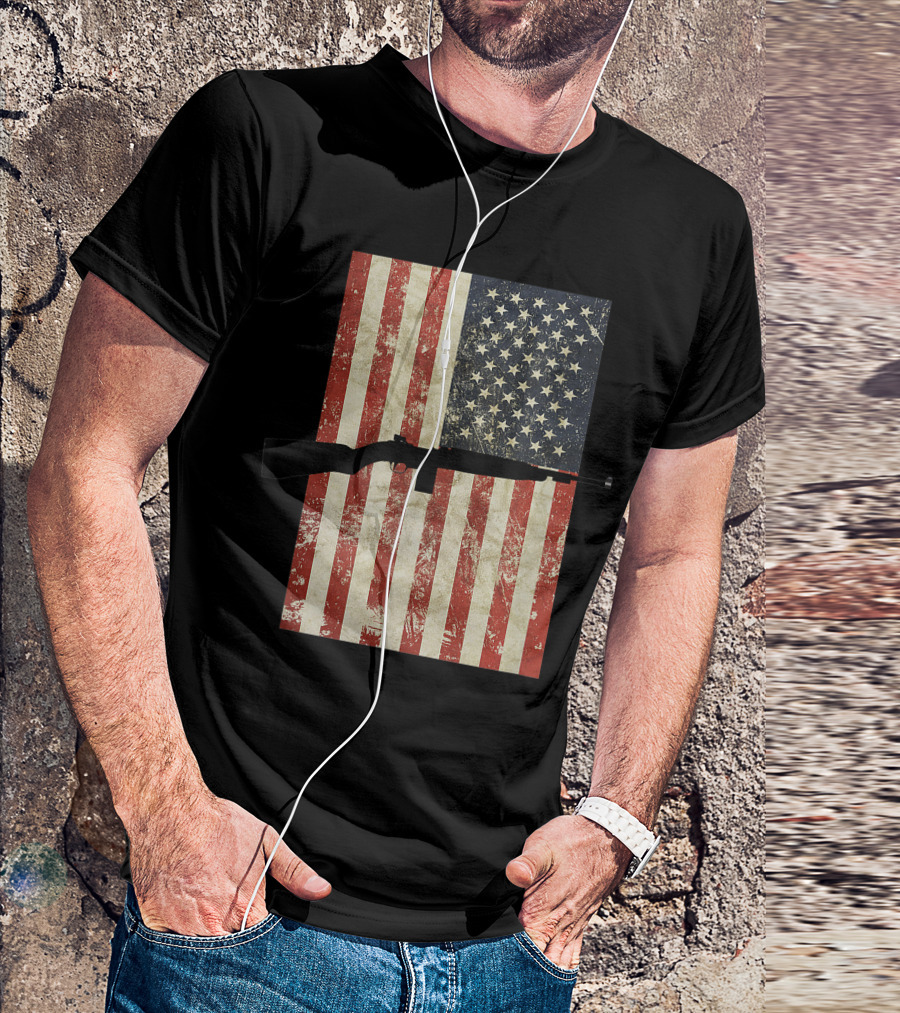 American Flag M1 Carbine Rifle WW2 USA Gun Firearm T-Shirt