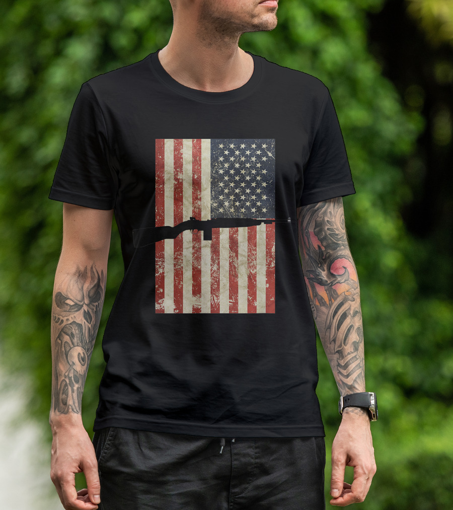 American Flag M1 Carbine Rifle WW2 USA Gun Firearm T-Shirt
