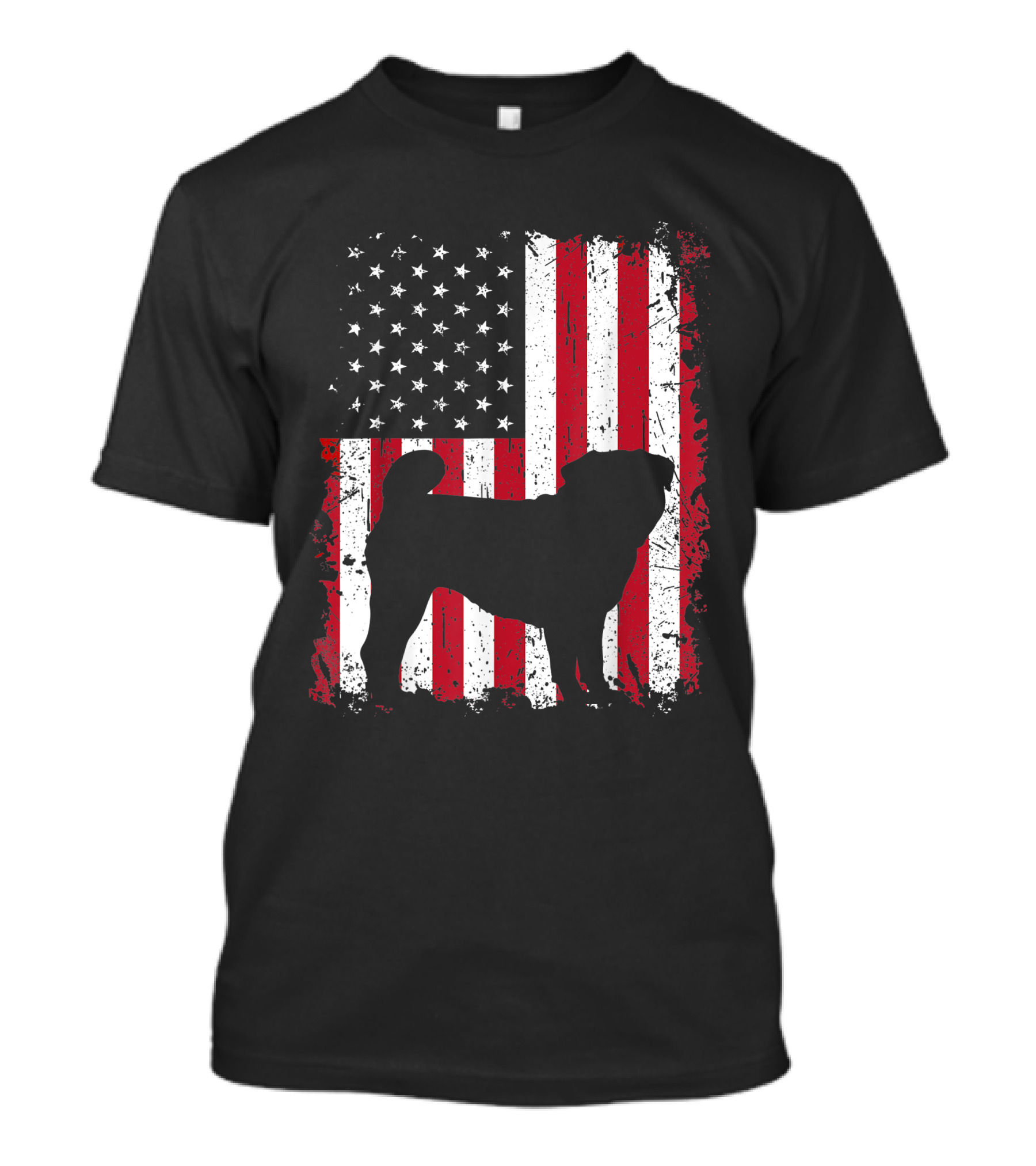 Pug Silhouette With American Flag For 4th Of July Patriotic USA T-Shirt