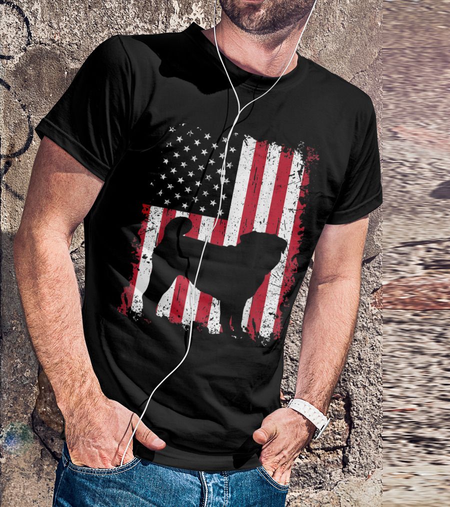 Pug Silhouette With American Flag For 4th Of July Patriotic USA T-Shirt