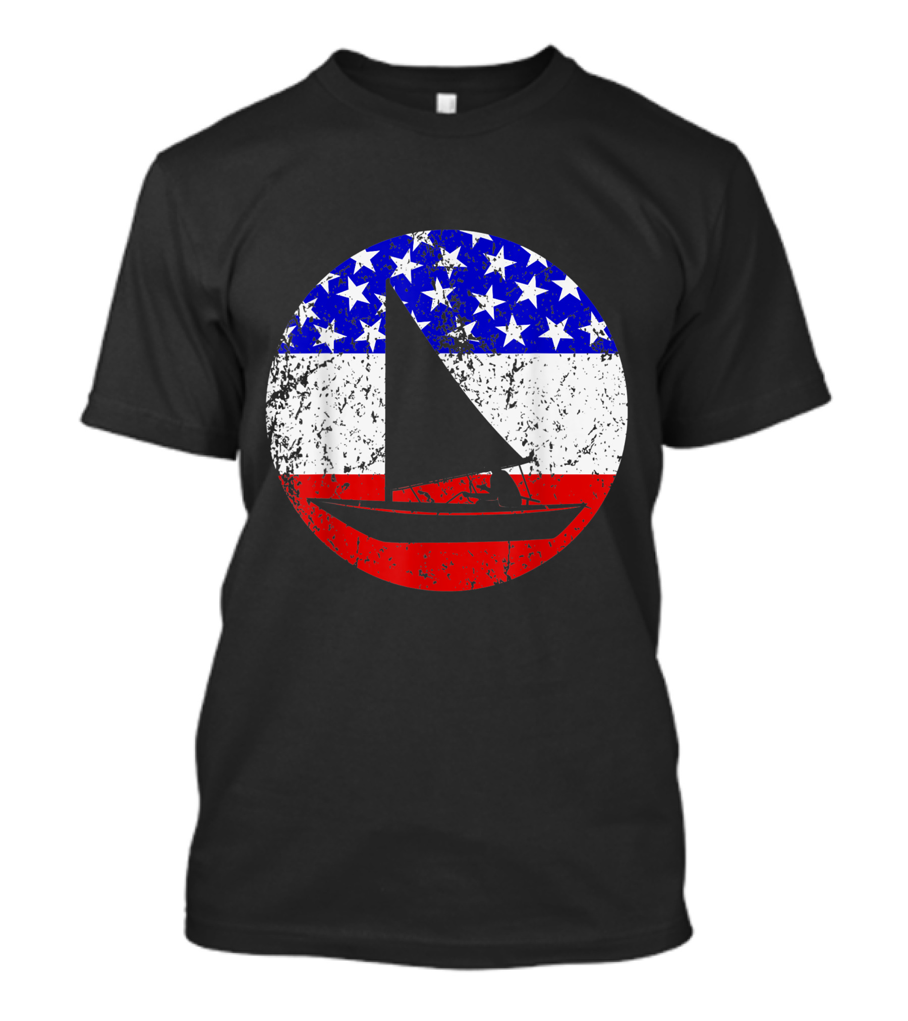 American Flag Vintage Sail Boat Retro Stars And Stripes Nautical T-Shirt